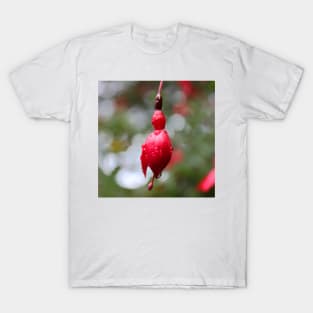 Beautiful pink flower bud on a rainy day T-Shirt